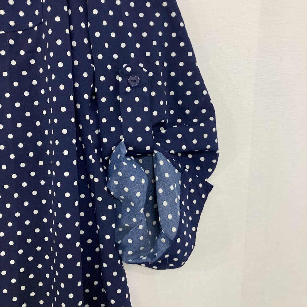 Notations Navy Blue Polka Dot, Lightweight, poly SOFT drape Shirt. Like NEW! - Picture 2 of 11